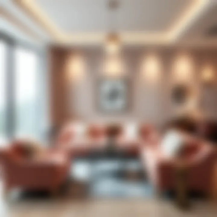 Elegant Living Room with Pink Bottom Fitted Sofa Elegant living room featuring pink bottom fitted sofa