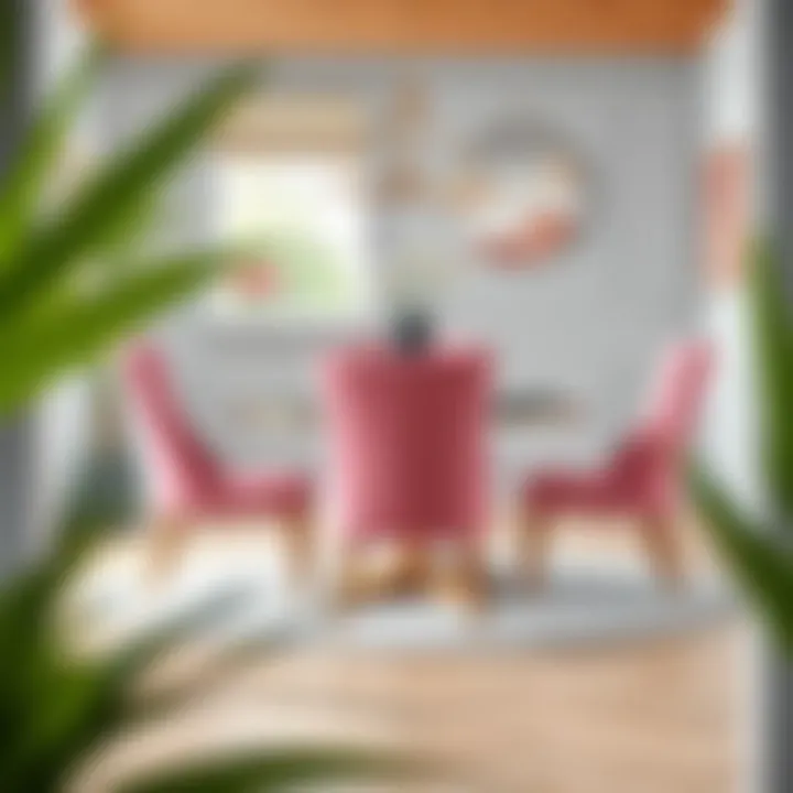 Stylish Dining Area with Pink Bottom Fitted Chairs Stylish dining area adorned with pink bottom fitted chairs