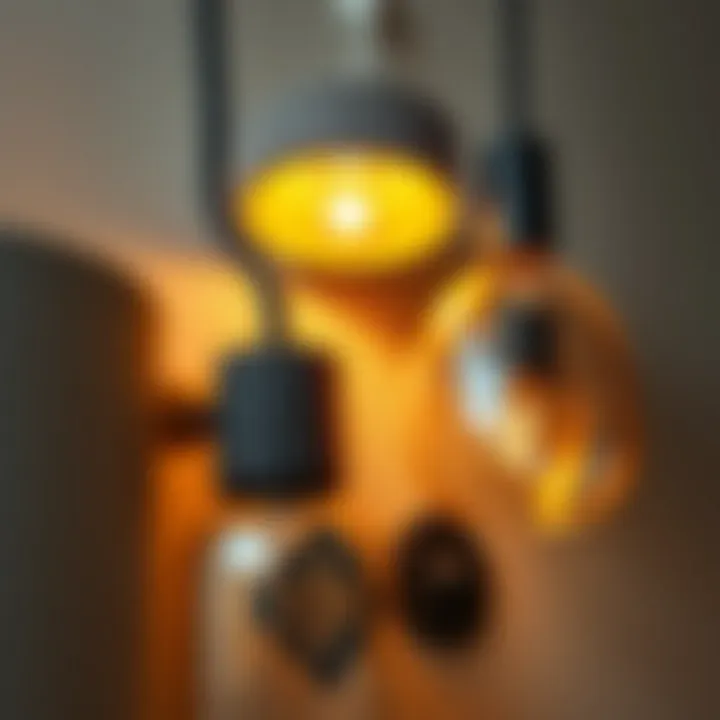 Close-up view of different materials used in minimalist wall lighting