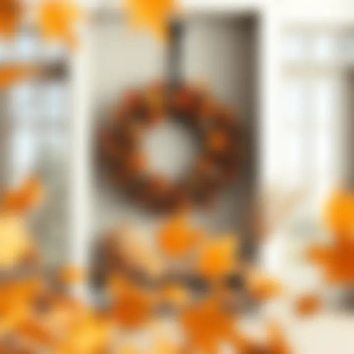 Seasonal styling of a fake wreath for autumn