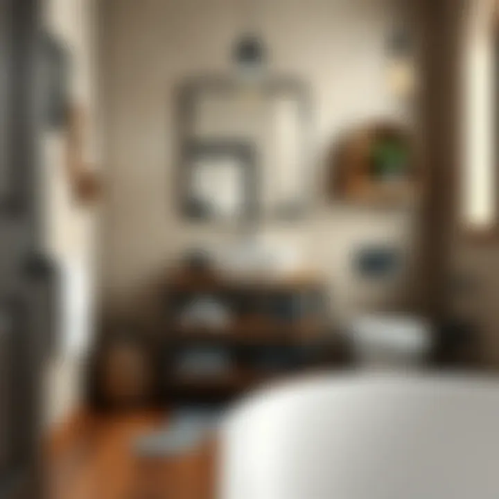 Rustic Bathroom with Black Towel Holder Black towel holder enhancing rustic bathroom theme