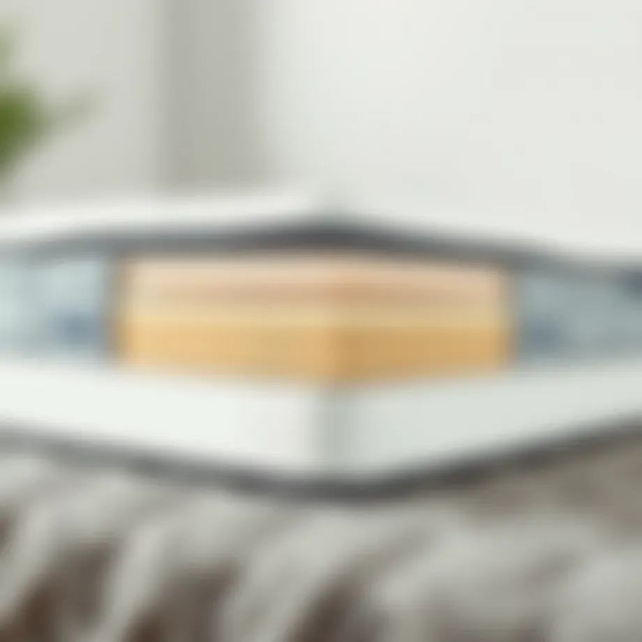 Cross-section of a one-inch memory foam queen mattress showcasing layers and material quality.
