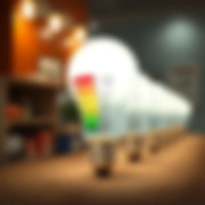 Illustration depicting energy efficiency ratings of light bulbs