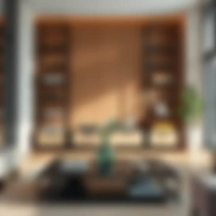 Modern metal shelving unit with minimalist design in a stylish living room