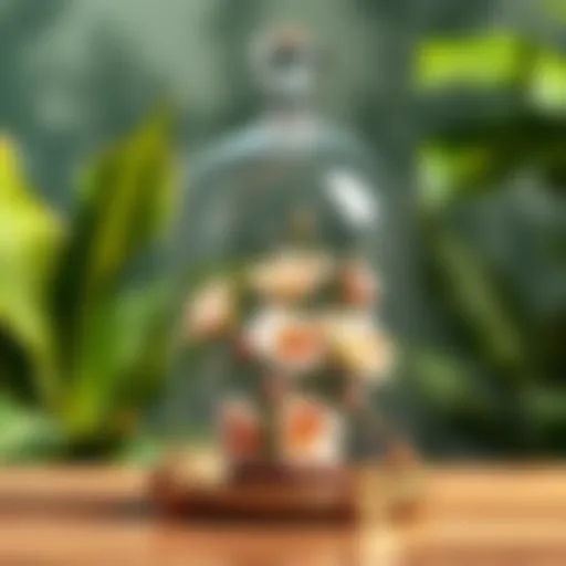 Elegant glass dome bell jar showcasing a preserved floral arrangement