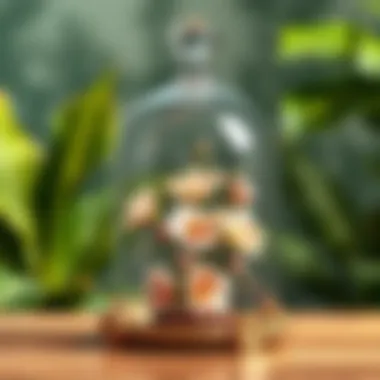 Elegant Glass Dome Bell Jar with Floral Arrangement Elegant glass dome bell jar showcasing a preserved floral arrangement