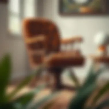 Vintage Leather Spinny Chair A vintage leather spinny chair showcasing intricate stitching and craftsmanship.