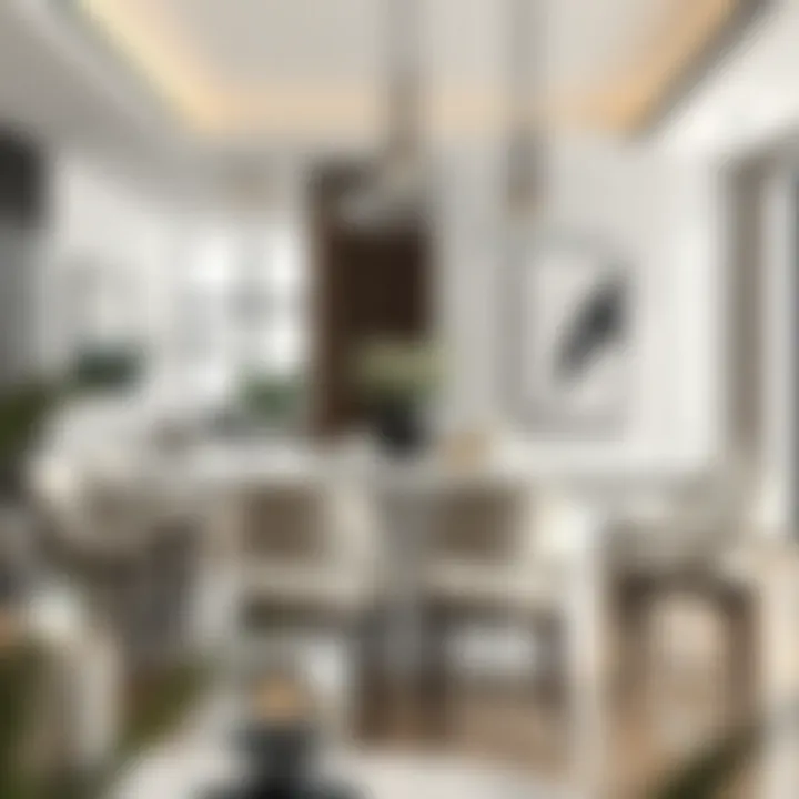 Elegant marble island table in a modern dining space