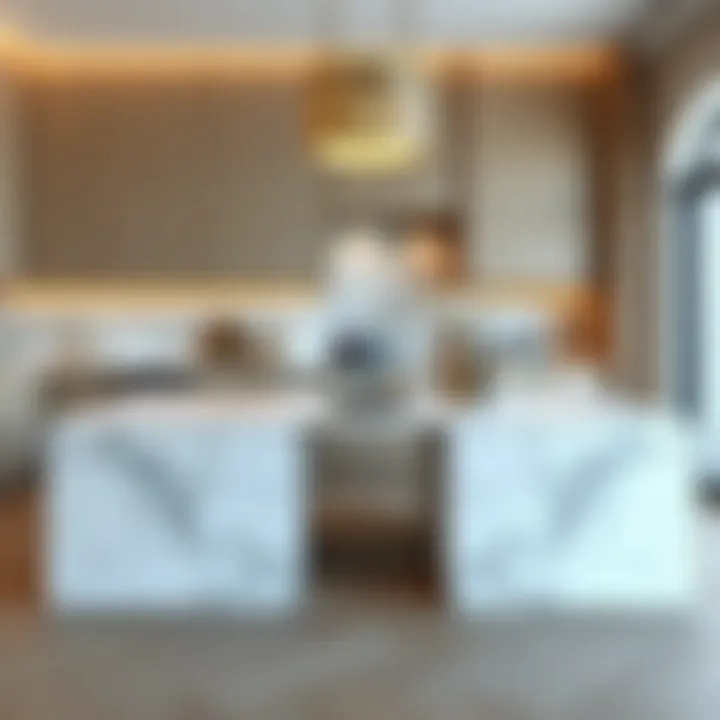 Stylish marble island table with contemporary decor