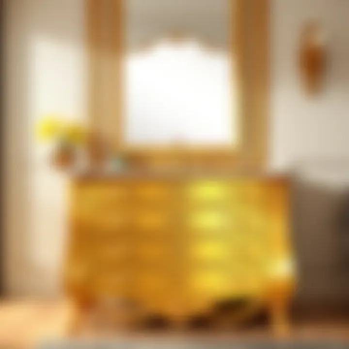 Elegant gold vanity with intricate drawer design