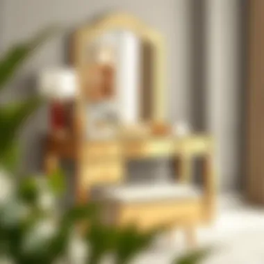 Functional gold vanity highlighting storage solutions