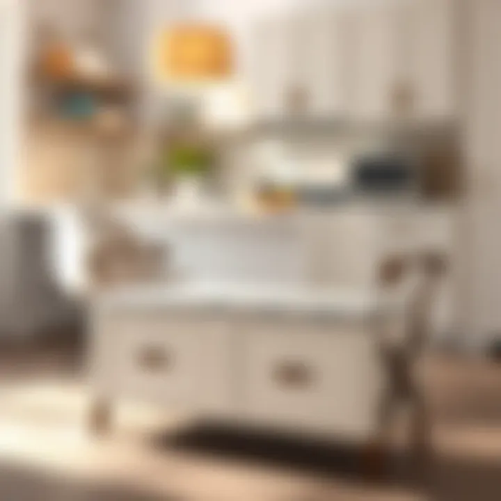 Decorative Contemporary Storage Bench Contemporary storage bench with decorative elements enhancing kitchen aesthetics