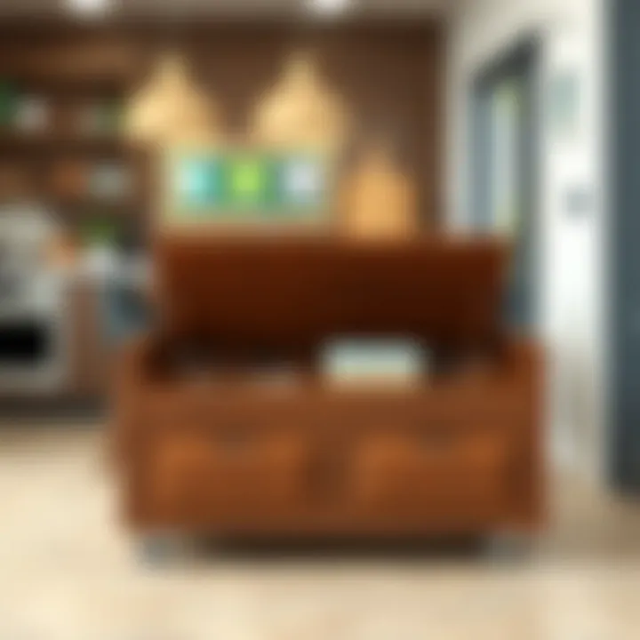 Wooden Storage Bench with Organizational Features Stylish wooden storage bench showcasing organizational features