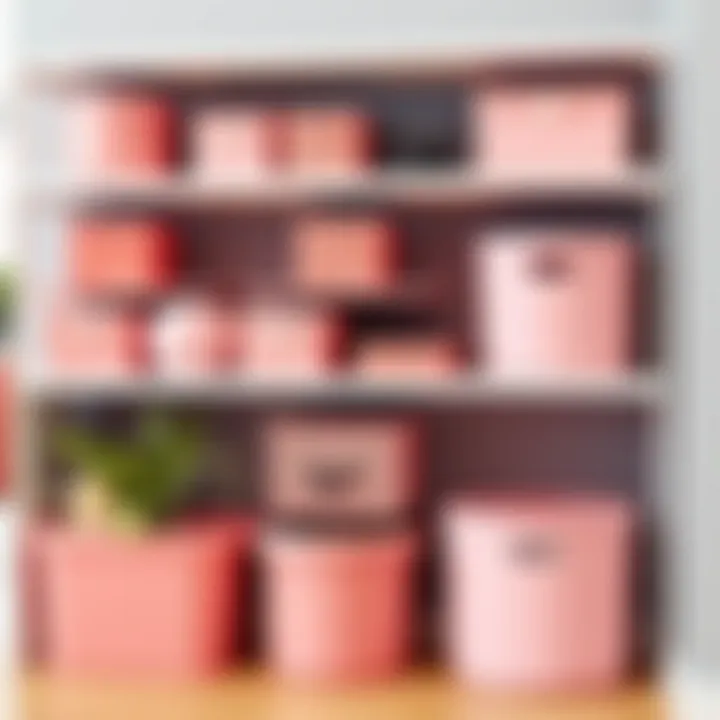 Diverse design variations of pink storage bins on display
