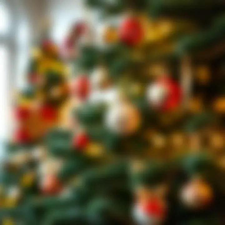 Christmas Tree with Personal Narrative Ornaments A beautifully decorated Christmas tree adorned with an array of small ornaments highlighting personal narratives