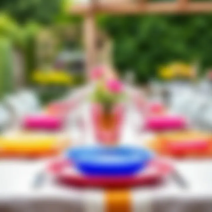 Stylish Garden Party with Plastic Plates Elegant table setting featuring colorful plastic plates at a garden party