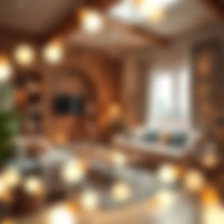 Cozy living room adorned with string lights for a warm atmosphere