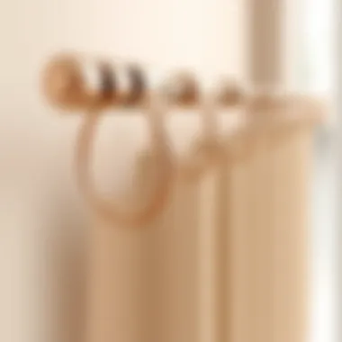 Close-up of wire cable curtain rod installation