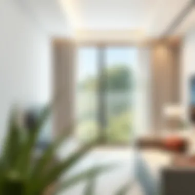 Modern interior featuring wire cable curtain rods