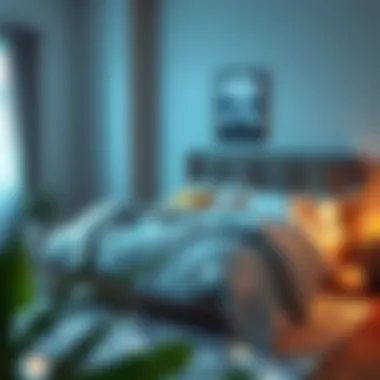 Cozy Bedroom with Weighted Light Blanket A cozy bedroom scene with a weighted light blanket draped over a bed