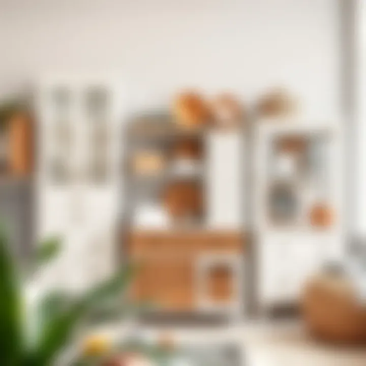 Variety of Materials in White Vertical Dressers Variety of materials used in white vertical dressers display