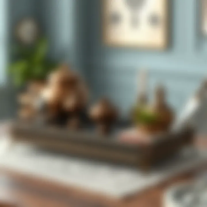 Vintage metal topper tray with antique decor