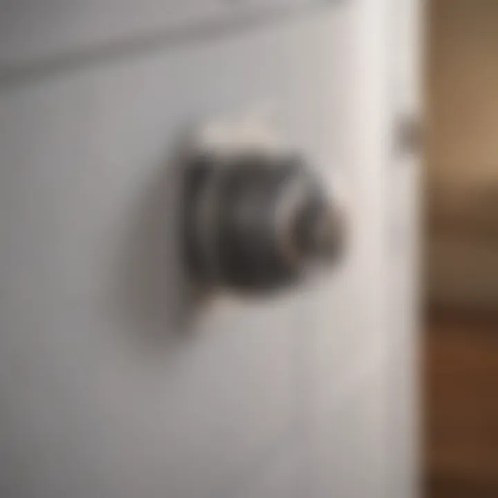 Close-up of the locking mechanism on a file cabinet