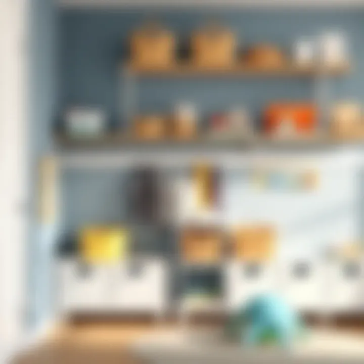 Customized wall storage featuring bins and hooks for a tidy play area
