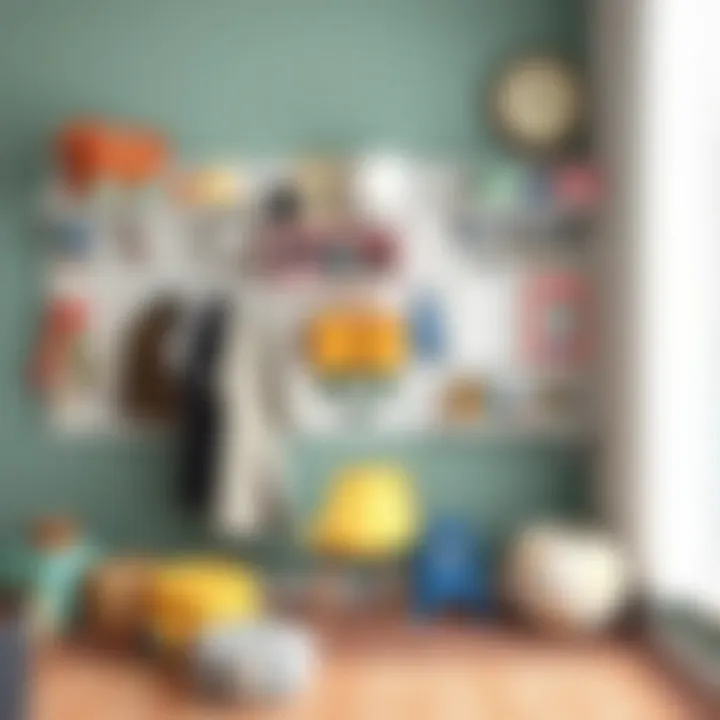 Innovative pegboard wall storage in a child's playroom