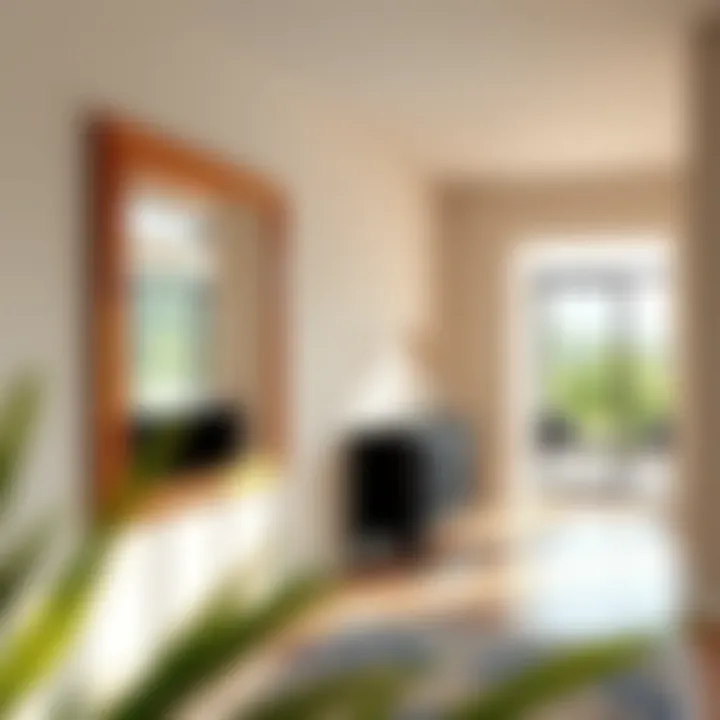 Modern XXL wall mirror enhancing natural light in a hallway